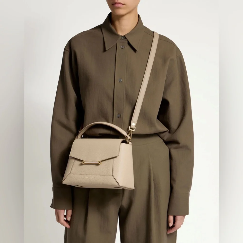 Strathberry Calf Leather Mosaic Top Handle Crossbody Bag in Oat Gold Hadware NWT - Picture 11 of 16
